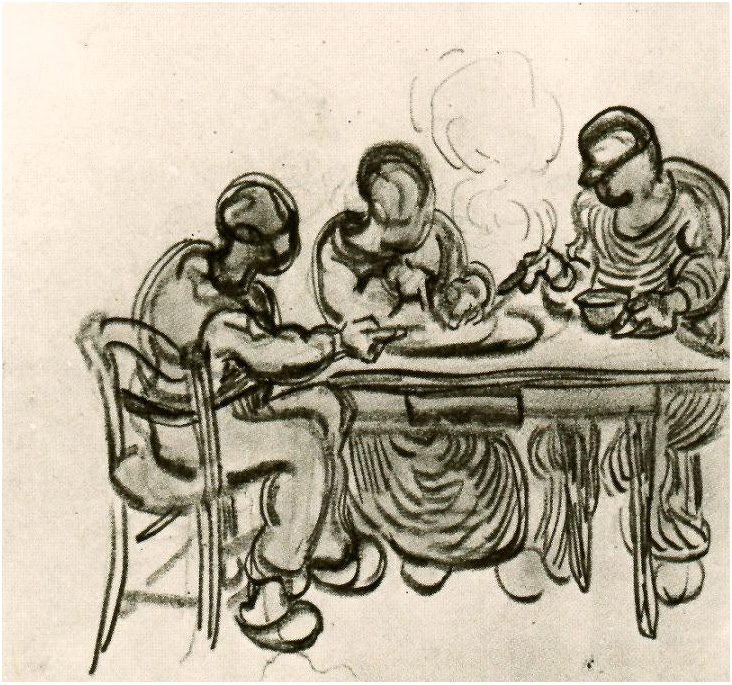 Vincent van Gogh Three Peasants at a Meal Drawing Vincent van Gogh's Three Peasants at a Meal Drawing