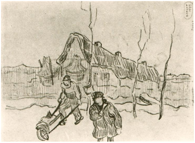 Vincent van Gogh Paisaje con casita de campo y dos figuras Drawing Vincent van Gogh's Paisaje con casita de campo y dos figuras Drawing