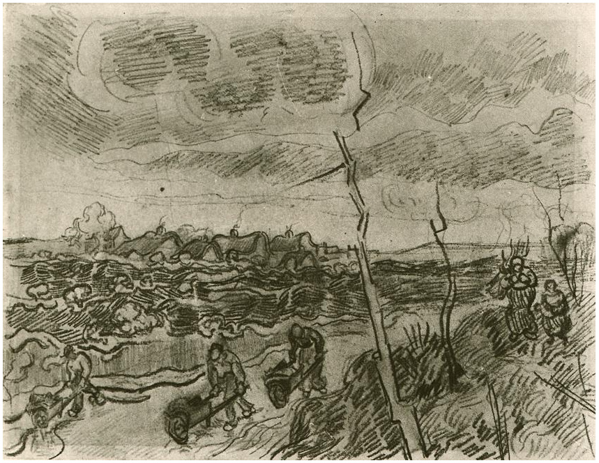 Vincent van Gogh Landscape with Cottages Drawing Vincent van Gogh's Landscape with Cottages Drawing