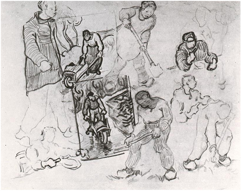 Vincent van Gogh Hoja con bosquejos de trabajadores Drawing Vincent van Gogh's Hoja con bosquejos de trabajadores Drawing
