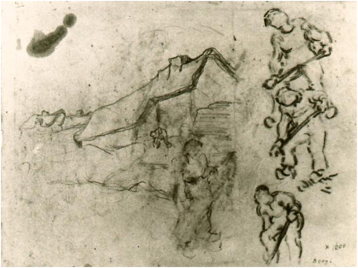 Vincent van Gogh Bosquejos de una casita de campo y figuras Drawing Vincent van Gogh's Bosquejos de una casita de campo y figuras Drawing