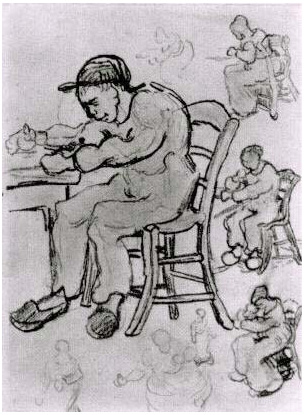 Vincent van Gogh Hoja con gente sentada en sillas Drawing Vincent van Gogh's Hoja con gente sentada en sillas Drawing