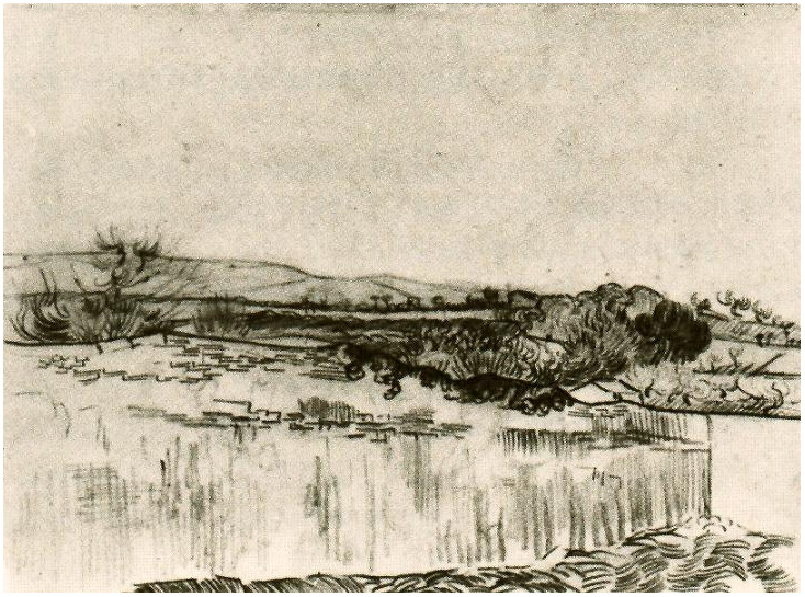 Vincent van Gogh Motifs of a Mountain Landscape behind the Walls Drawing Vincent van Gogh's Motifs of a Mountain Landscape behind the Walls Drawing