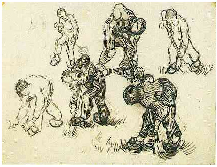 Vincent van Gogh Hoja con bosquejos de excavadores y otras figuras Drawing Vincent van Gogh's Hoja con bosquejos de excavadores y otras figuras Drawing