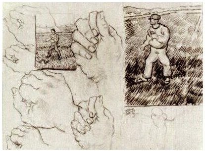 Vincent van Gogh Hoja con dos sembradores y manos Drawing Vincent van Gogh's Hoja con dos sembradores y manos Drawing