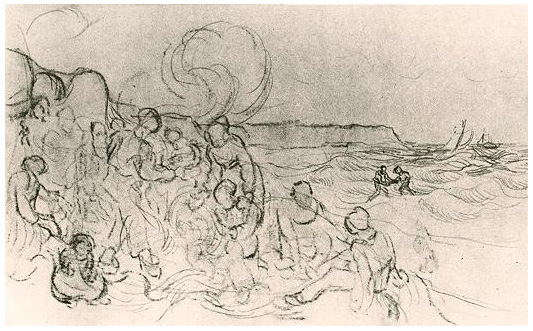 Vincent van Gogh Un grupo de figuras en la playa Drawing Vincent van Gogh's Un grupo de figuras en la playa Drawing