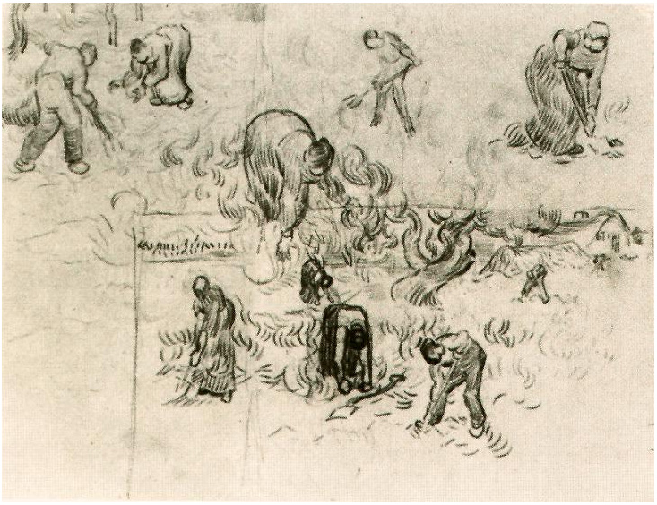 Vincent van Gogh Hoja con bosquejos de trabajadores Drawing Vincent van Gogh's Hoja con bosquejos de trabajadores Drawing
