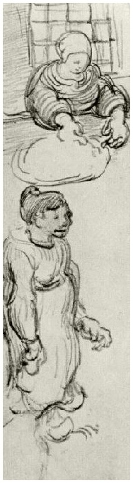 Vincent van Gogh Hoja con una mujer en una mesa y una mujer caminando Drawing Vincent van Gogh's Hoja con una mujer en una mesa y una mujer caminando Drawing