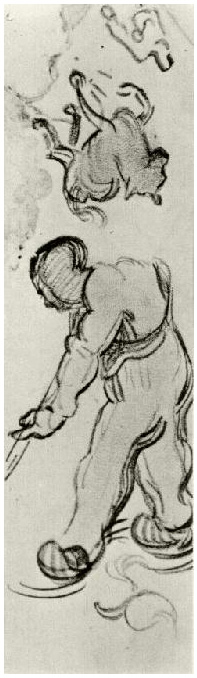 Vincent van Gogh's Sheet with a Digger and a Dog Drawing