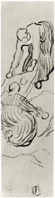 Vincent van Gogh Sheet with Two Women Doing Laundry Drawing Vincent van Gogh's Sheet with Two Women Doing Laundry Drawing