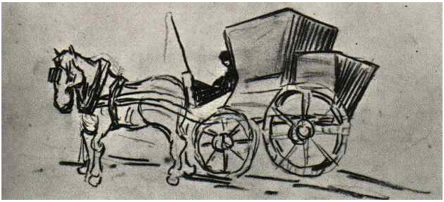 Vincent van Gogh Carruaje tirado por un caballo Drawing Vincent van Gogh's Carruaje tirado por un caballo Drawing