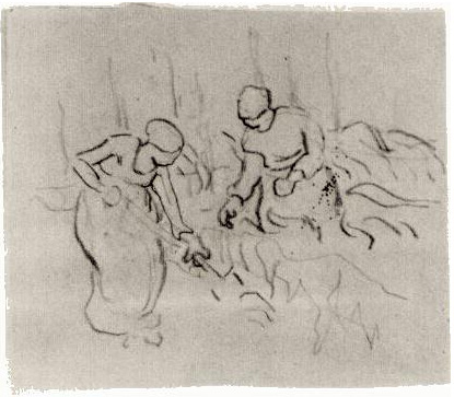 Vincent van Gogh Bosquejo de mujeres en un campo Drawing Vincent van Gogh's Bosquejo de mujeres en un campo Drawing