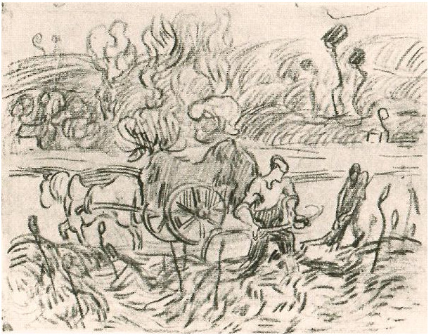 Vincent van Gogh Hombre con guadaña en un campo de trigo y otras figuras Drawing Vincent van Gogh's Hombre con guadaña en un campo de trigo y otras figuras Drawing