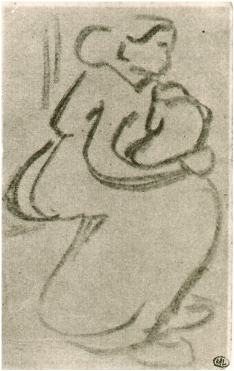 Vincent van Gogh Bosquejo de una mujer con un bebé en su regazo Drawing Vincent van Gogh's Bosquejo de una mujer con un bebé en su regazo Drawing