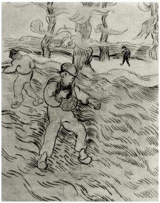 Vincent van Gogh Campo con dos sembradores y árboles Drawing Vincent van Gogh's Campo con dos sembradores y árboles Drawing