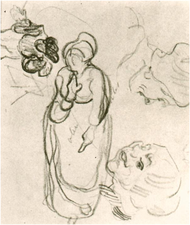 Vincent van Gogh Estudio de una mujer de pie; dos cabezas; otra figura Drawing Vincent van Gogh's Estudio de una mujer de pie; dos cabezas; otra figura Drawing