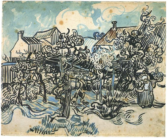 Vincent van Gogh Viejo viñedo con mujer campesina Watercolor Vincent van Gogh's Viejo viñedo con mujer campesina Watercolor