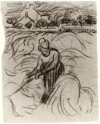 Vincent van Gogh Mujer trabajando en campo de trigo Drawing Vincent van Gogh's Mujer trabajando en campo de trigo Drawing