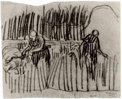 Vincent van Gogh Dos mujeres trabajando en campo de trigo Drawing Vincent van Gogh's Dos mujeres trabajando en campo de trigo Drawing