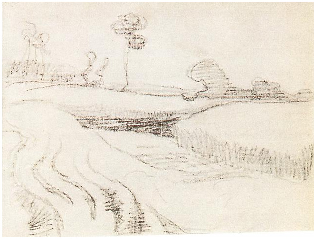 Vincent van Gogh El pequeño arroyo rodeado por arbustos Drawing Vincent van Gogh's El pequeño arroyo rodeado por arbustos Drawing