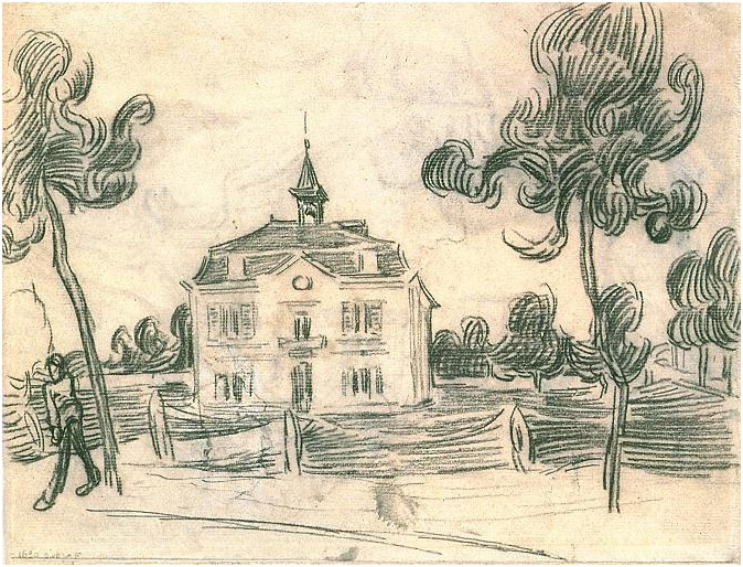 Vincent van Gogh El ayuntamiento de Auvers Drawing Vincent van Gogh's El ayuntamiento de Auvers Drawing