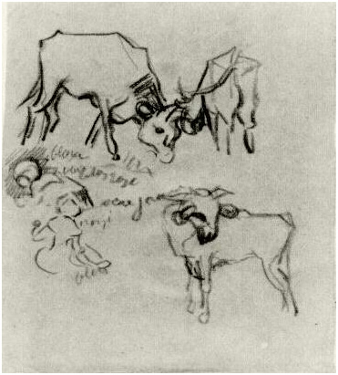 Vincent van Gogh Bosquejo vacas y niños Drawing Vincent van Gogh's Bosquejo vacas y niños Drawing