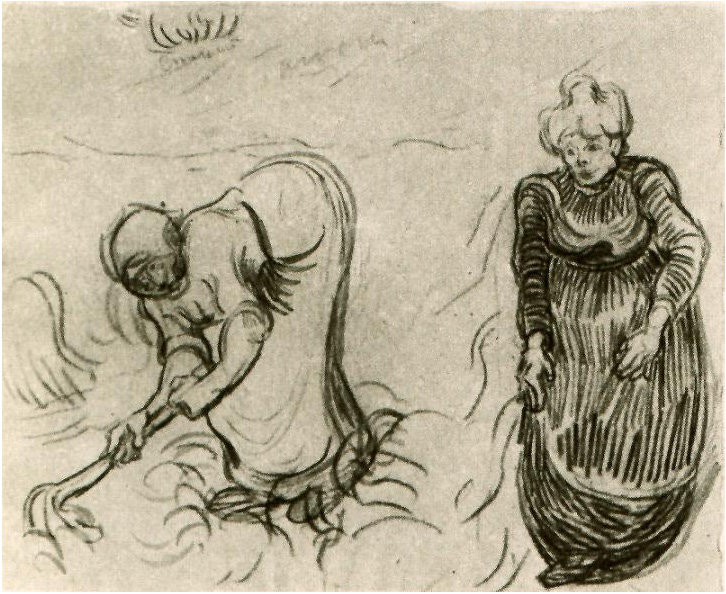 Vincent van Gogh Bosquejo de dos mujeres Drawing Vincent van Gogh's Bosquejo de dos mujeres Drawing