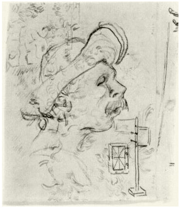 Vincent van Gogh Cabeza de un hombre con una gorra, un marco de perspectivo, y otros bosquejos Drawing Vincent van Gogh's Cabeza de un hombre con una gorra, un marco de perspectivo, y otros bosquejos Drawing