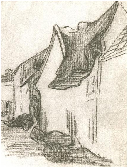 Vincent van Gogh Calle de la aldea, Bosquejo Drawing Vincent van Gogh's Calle de la aldea, Bosquejo Drawing