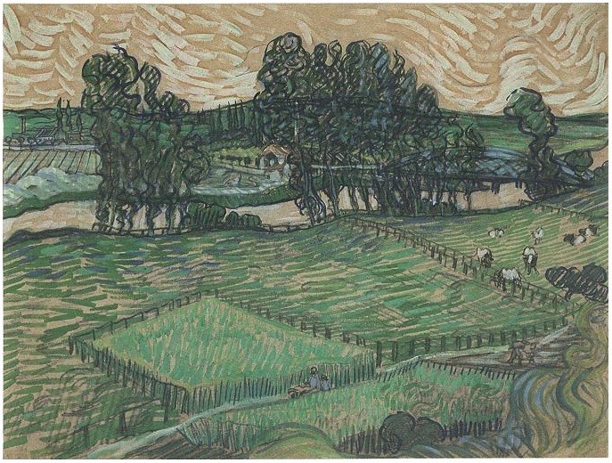Vincent van Gogh Paisaje con un puente sobre el Olse Watercolor Vincent van Gogh's Paisaje con un puente sobre el Olse Watercolor