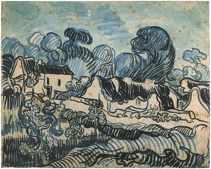 Vincent van Gogh Paisaje con casitas de campo Watercolor Vincent van Gogh's Paisaje con casitas de campo Watercolor