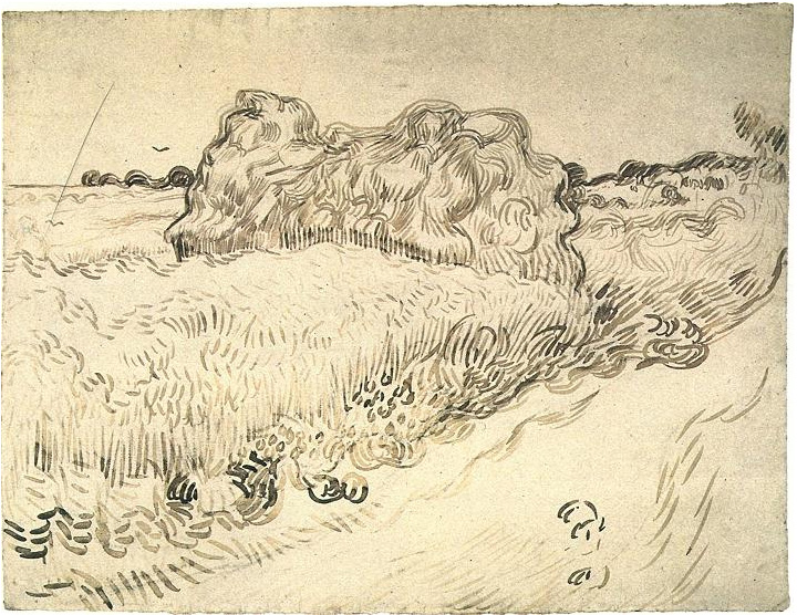 Vincent van Gogh Campo de trigo con una pila de trigo o heno Drawing Vincent van Gogh's Campo de trigo con una pila de trigo o heno Drawing