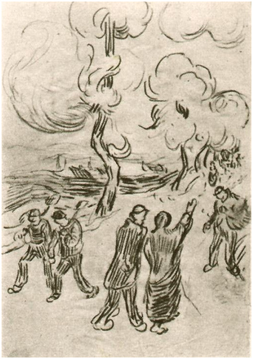 Vincent van Gogh Varias figuras en una carretera con árboles Drawing Vincent van Gogh's Varias figuras en una carretera con árboles Drawing