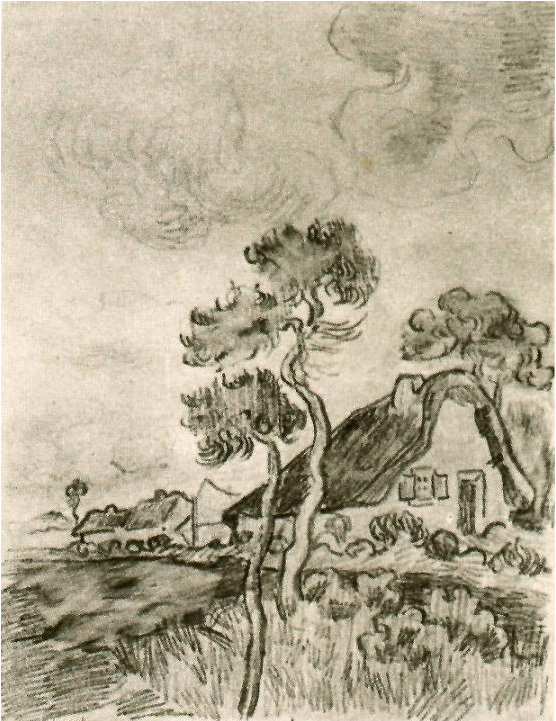 Vincent van Gogh Casitas de campo y árboles Drawing Vincent van Gogh's Casitas de campo y árboles Drawing