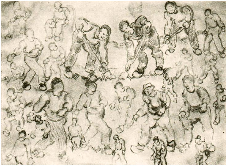 Vincent van Gogh Hoja con bosquejos numerosos de figuras Drawing Vincent van Gogh's Hoja con bosquejos numerosos de figuras Drawing