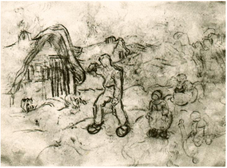 Vincent van Gogh Bosquejos de una casita de campo y figuras Drawing Vincent van Gogh's Bosquejos de una casita de campo y figuras Drawing
