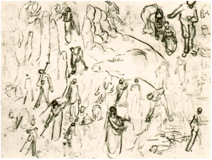 Vincent van Gogh Hoja con figuras y manos Drawing Vincent van Gogh's Hoja con figuras y manos Drawing