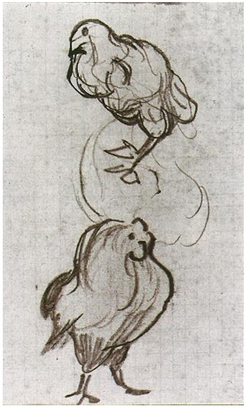 Vincent van Gogh Bosquejos de una gallina y un gallo Drawing Vincent van Gogh's Bosquejos de una gallina y un gallo Drawing