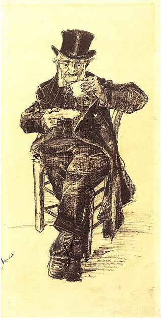 Vincent van Gogh Hombre huérfano con galera, bebiendo café Graphic Vincent van Gogh's Hombre huérfano con galera, bebiendo café Graphic