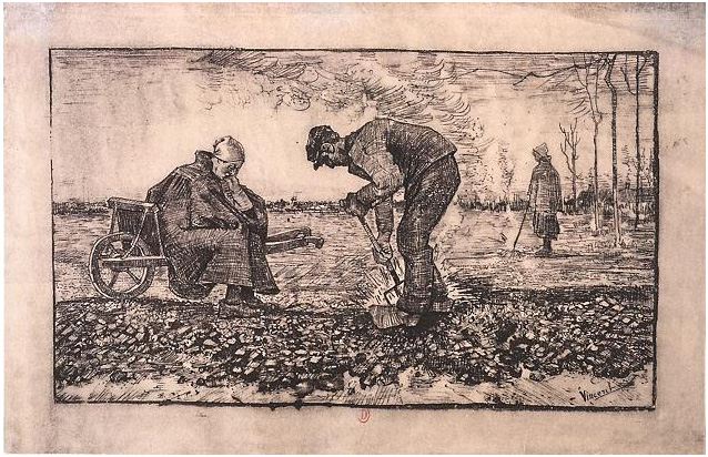 Vincent van Gogh Quemador de mala hierba, sentado en una carretilla con su esposa Graphic Vincent van Gogh's Quemador de mala hierba, sentado en una carretilla con su esposa Graphic