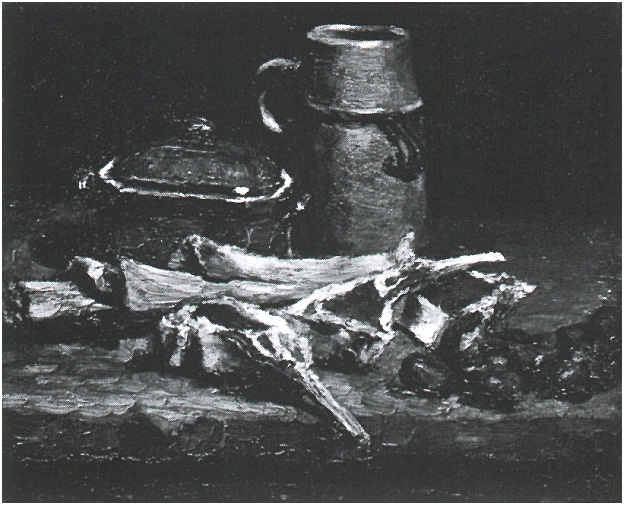 Vincent van Gogh Naturaleza muerta con carne, verduras y cerámica Painting Vincent van Gogh's Naturaleza muerta con carne, verduras y cerámica Painting