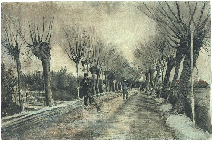 Vincent van Gogh Camino con sauces podados y hombre con escoba Drawing Vincent van Gogh's Camino con sauces podados y hombre con escoba Drawing