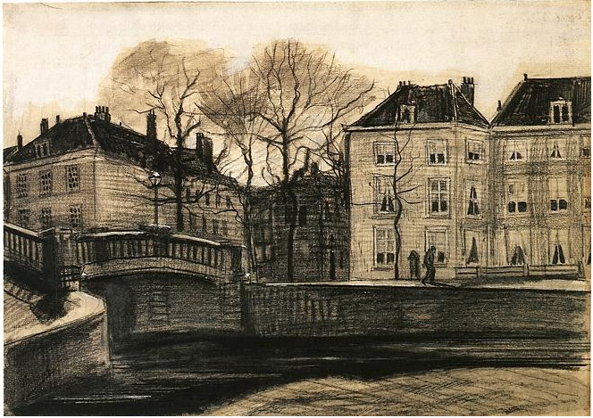 Vincent van Gogh Puente y casas en la esquina de Herengracht-Prinsessegracht, La Haya Drawing Vincent van Gogh's Puente y casas en la esquina de Herengracht-Prinsessegracht, La Haya Drawing