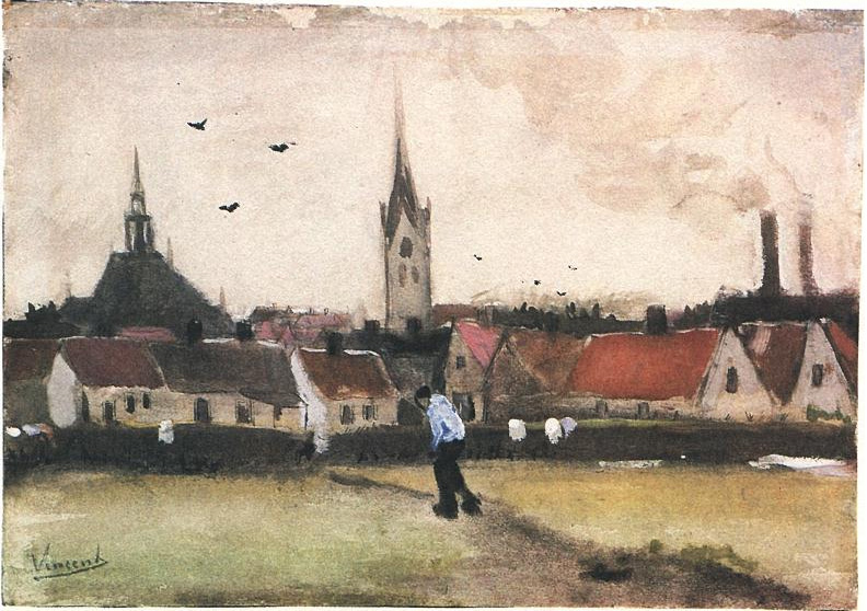 Vincent van Gogh Vista de La Haya con la nueva iglesia Watercolor Vincent van Gogh's Vista de La Haya con la nueva iglesia Watercolor