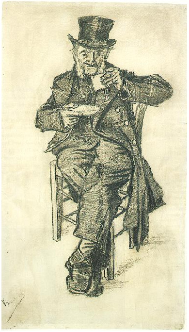 Vincent van Gogh Viejo bebiendo café Drawing Vincent van Gogh's Viejo bebiendo café Drawing