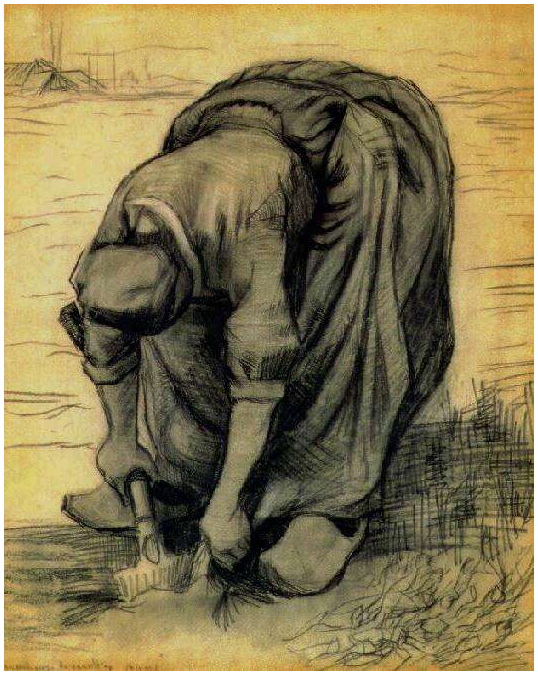 Vincent van Gogh Mujer campesina, encorvando con una espada, excavando zanahorias Drawing Vincent van Gogh's Mujer campesina, encorvando con una espada, excavando zanahorias Drawing