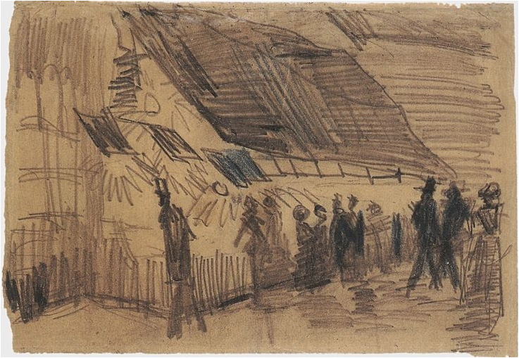 Vincent van Gogh Paseantes y espectadores en un lugar de entretenimiento Drawing Vincent van Gogh's Paseantes y espectadores en un lugar de entretenimiento Drawing
