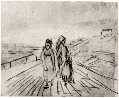Vincent van Gogh Dos mujeres en un muelle Drawing Vincent van Gogh's Dos mujeres en un muelle Drawing
