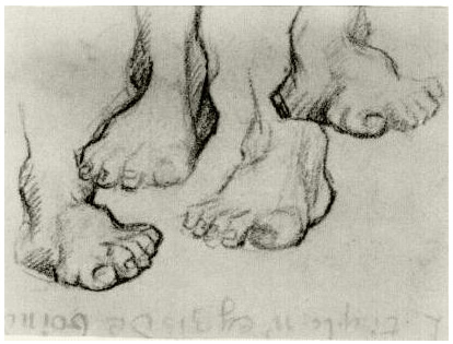 Vincent van Gogh Cuatro bosquejos de un pie Drawing Vincent van Gogh's Cuatro bosquejos de un pie Drawing