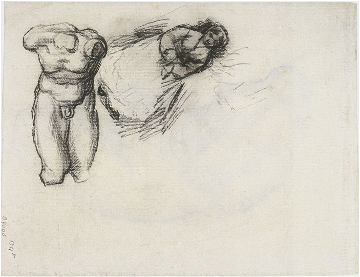Vincent van Gogh Male Torso and Study for 'Portrait of a Woman with Flowers' Drawing Vincent van Gogh's Male Torso and Study for 'Portrait of a Woman with Flowers' Drawing